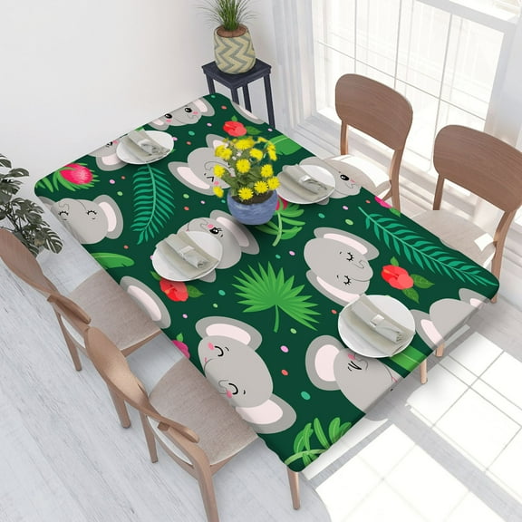 Elastic Edge Fitted Tablecloth Cute Elephant Face for Rectangle Table 4 FT 30 X 48 Inch