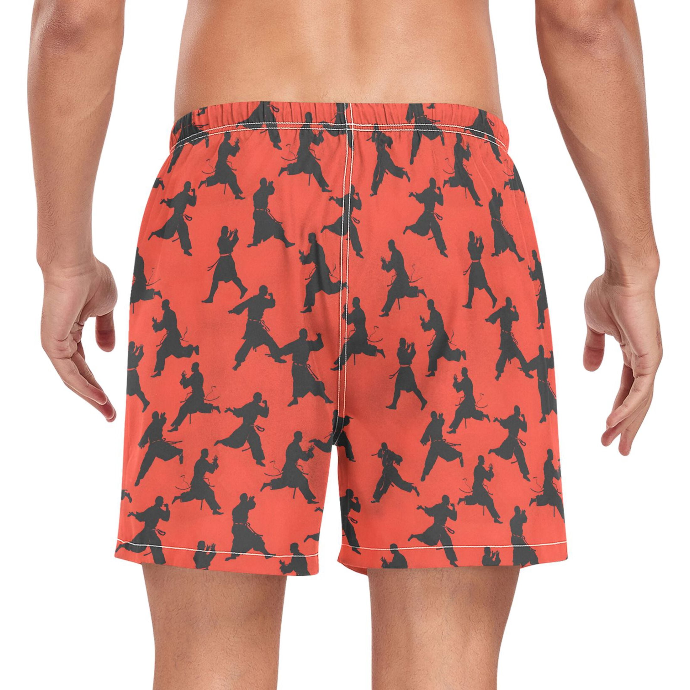 joogoo Men's Karate Style Red Swim Trunks with Liner Pocket Beach Shorts XXL