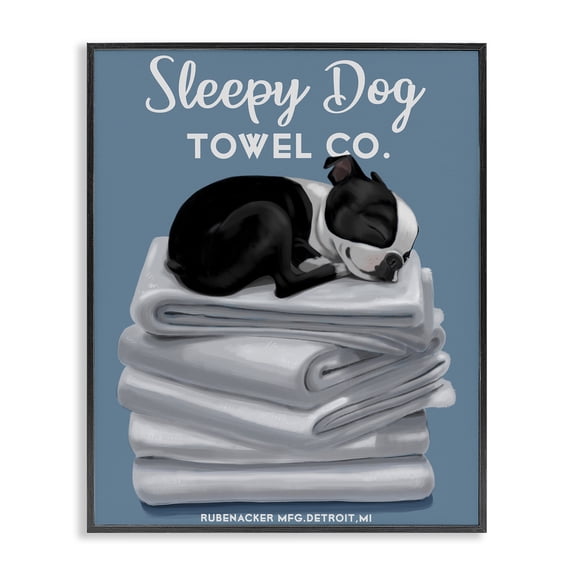 Stupell Industries Cottage Vintage Sleepy Dog Towel Co Black Framed Giclee Art, 11 x 14, by Brian Rubenacker