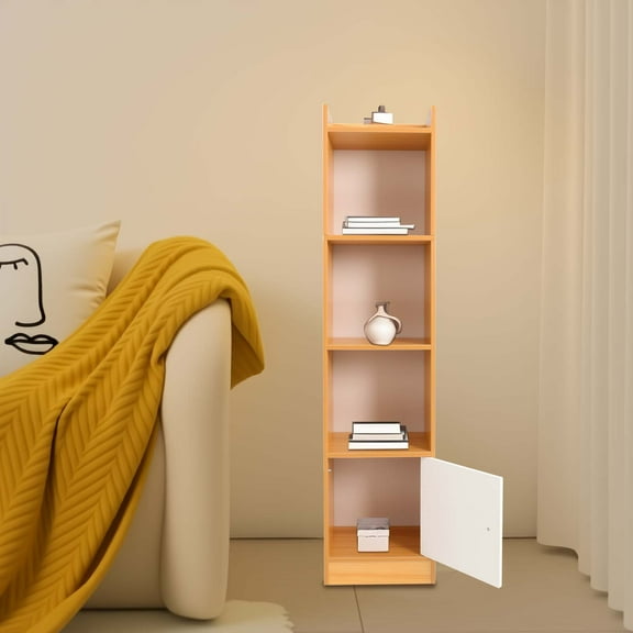 4 Tier Bookshelf, Narrow Bookcase, Small Book Shelf for Home Office, Log Color