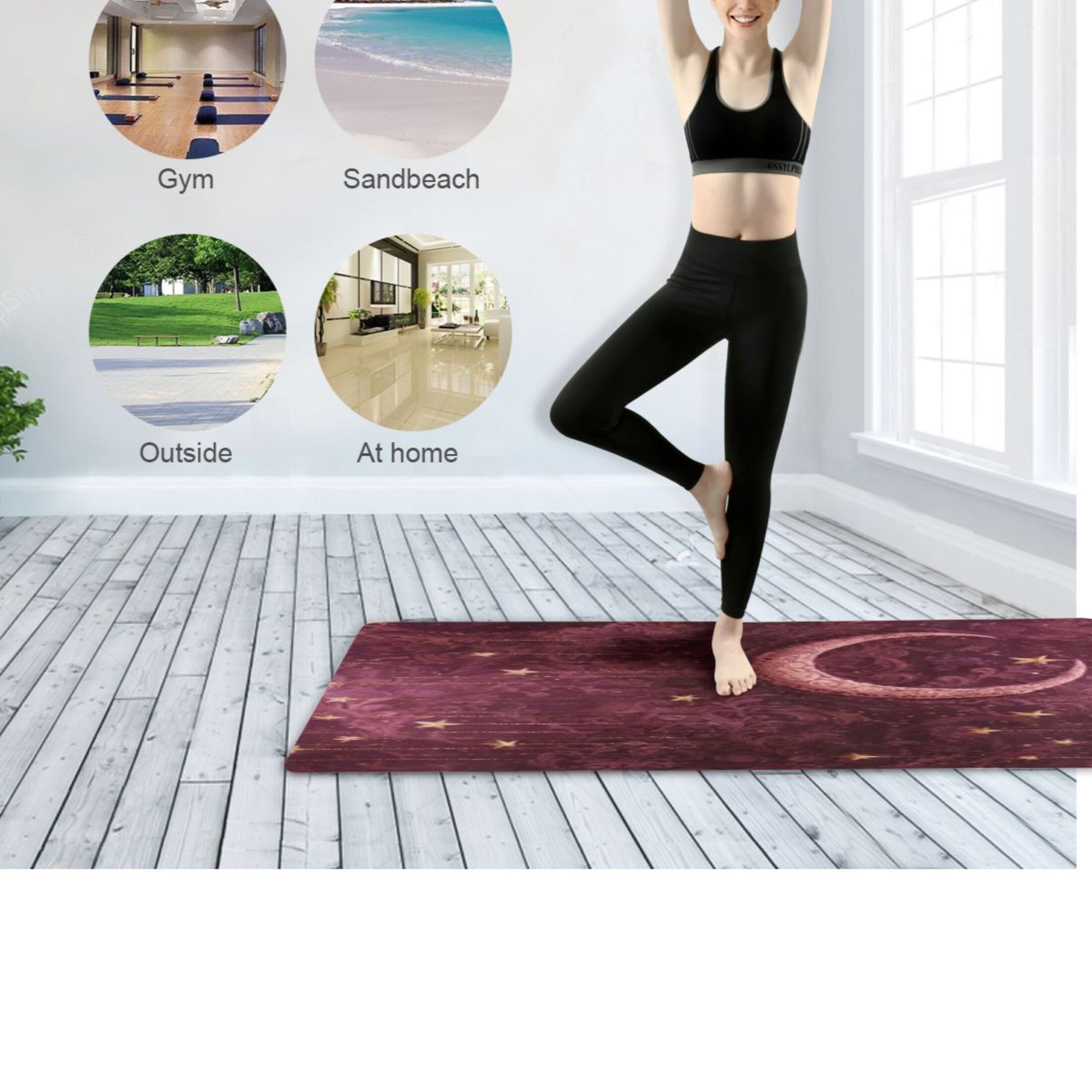 BZSMCE Yoga Mat Women Fitness Mat Celestial Moon and Star Pattern