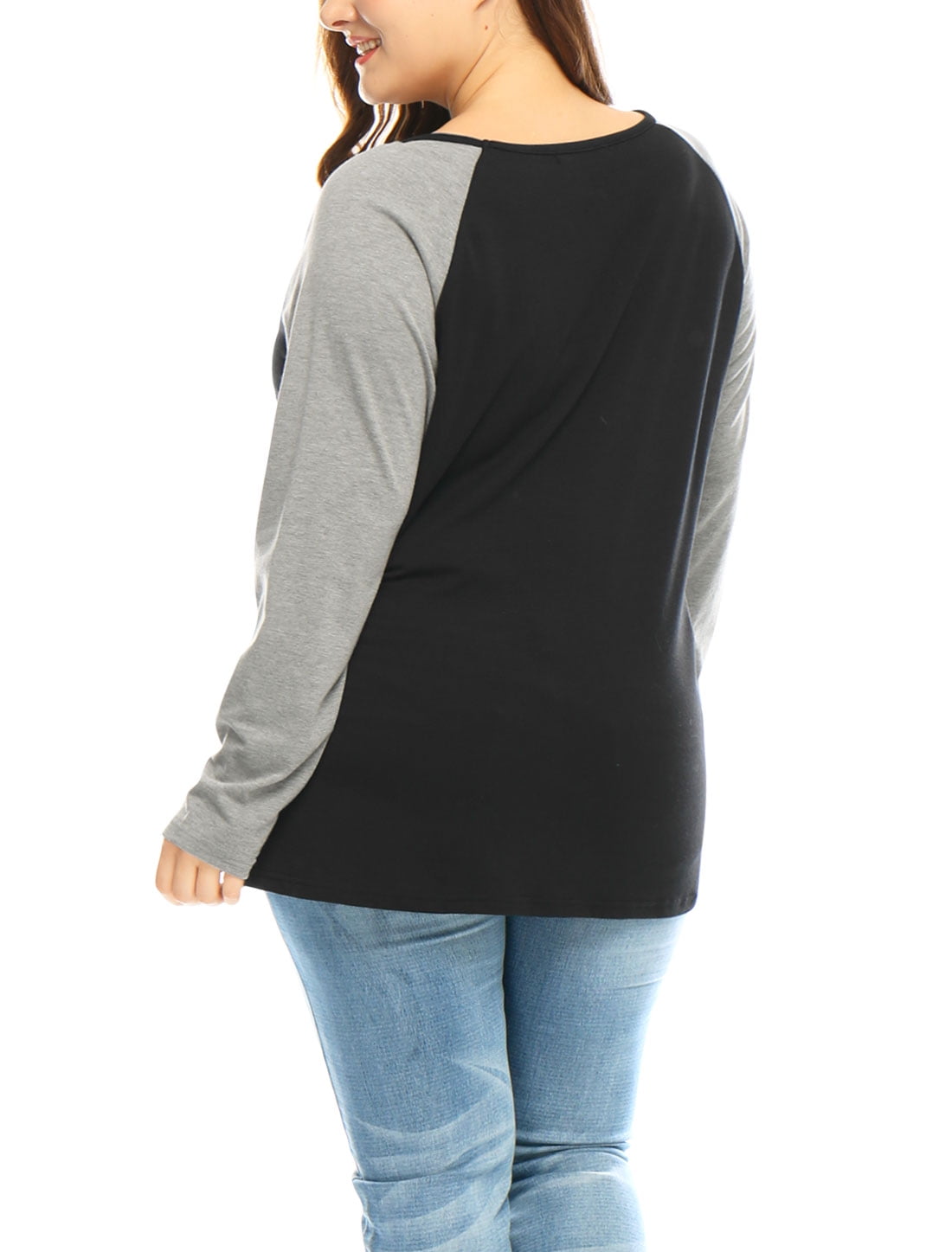Unique Bargains Juniors' Plus Size Floral Skull Contrast Color Raglan Top 1X Black