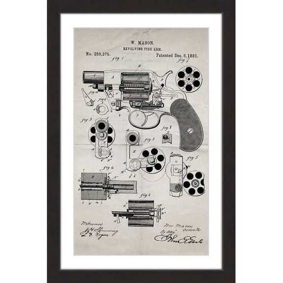 "Revolver 1881 Old Paper" Framed Painting Art Print, 12" x 1.5"