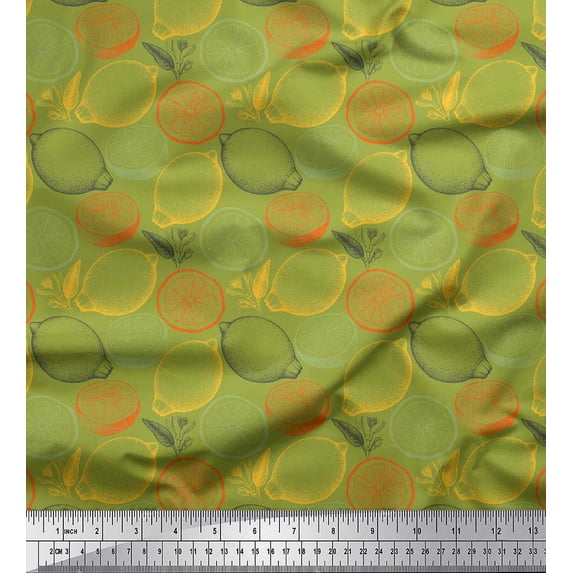 Soimoi Green Cotton Duck Fabric Lemon Slice Vegetable Printed Fabric 1 Yard 42 Inch Wide