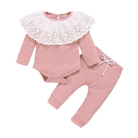 

Toddler Baby Girls Long Sleeve Lace Ruffles Romper Bodysuit+Pants Outfits