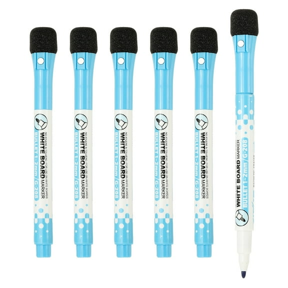 Magnetic Whiteboard Pen, 1-2mm Fine Tip Dry Erase Blue Markers, 6 Pcs