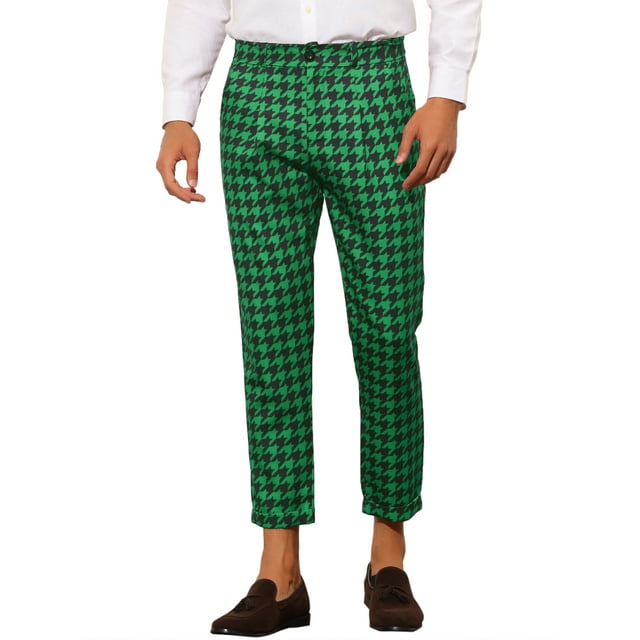 INSPIRE CHIC Plaid Dress Pants for Men's Slim Fit Houndstooth Cropped Pants 30 Green