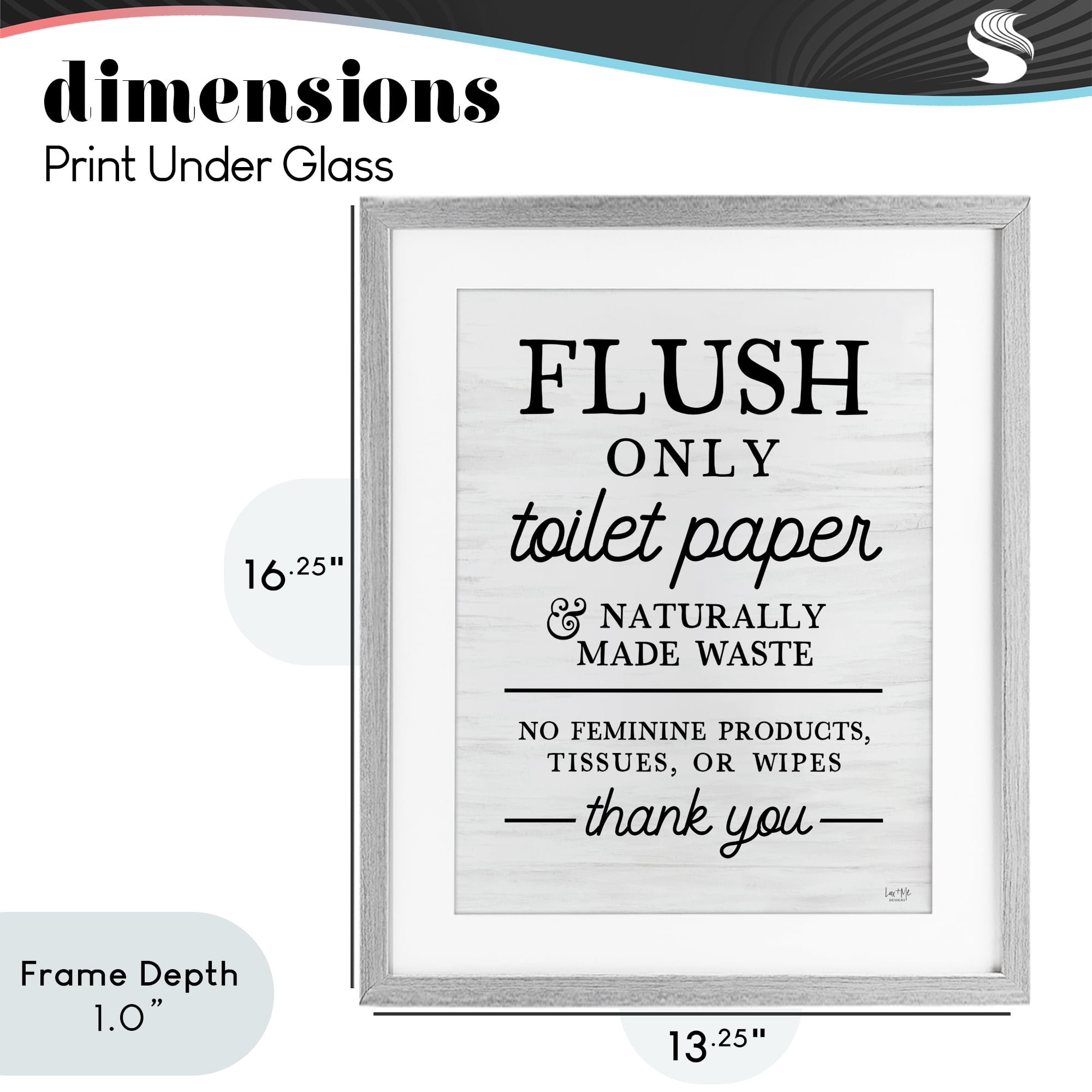 Stupell Industries Flush Only Toilet Paper Rules Gray Framed Print Under Glass, design by Lux + Me Designs
