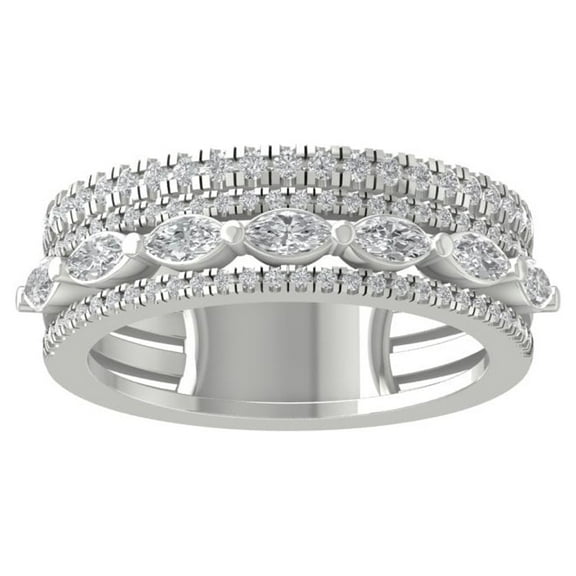 Araiya 10K White Gold Round and Marquise-shape Diamond Anniversary Band Ring (1 cttw, I-J Color, I2-I3 Clarity), Size 10