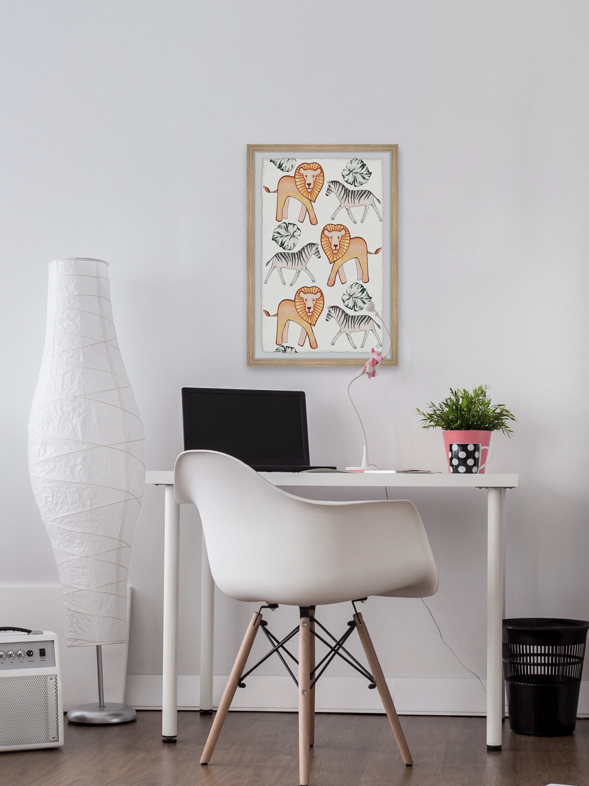 Marmont Hill Zebra And Lion Palms Framed Wall Art, 16.00" x 1.50"