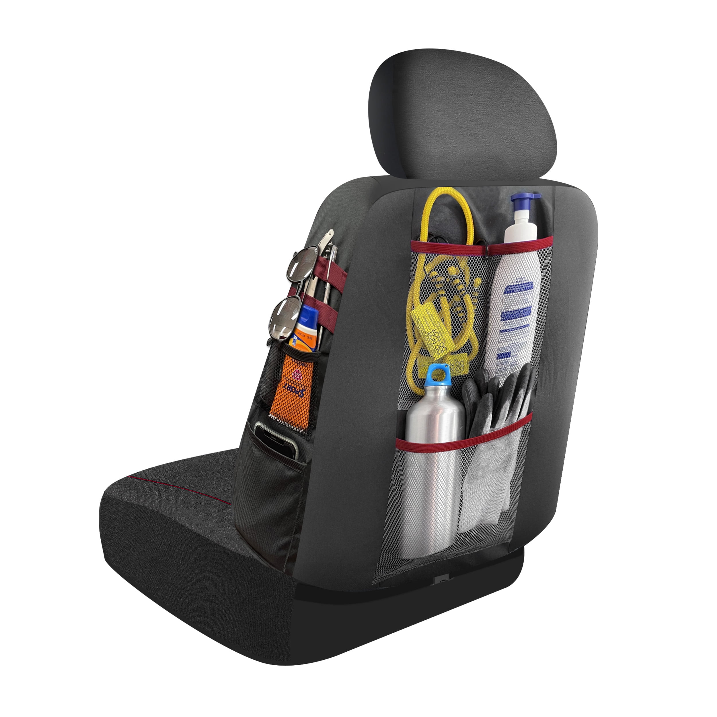 Genuine Dickies 2 Piece Universal Front Car Seat Covers with Storage - Black and Red, 43156WDI