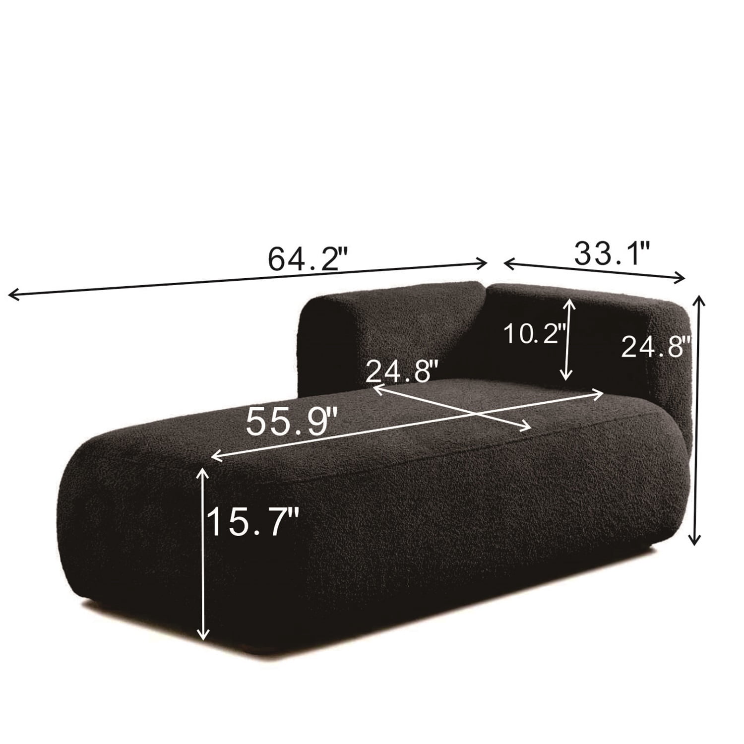 Hommoo 64" Boucle Upholstered Chaise Lounge Chair, Modern Tufted Leisure Sofa Chaise Sofa for Living Room, with Right Arm, Black
