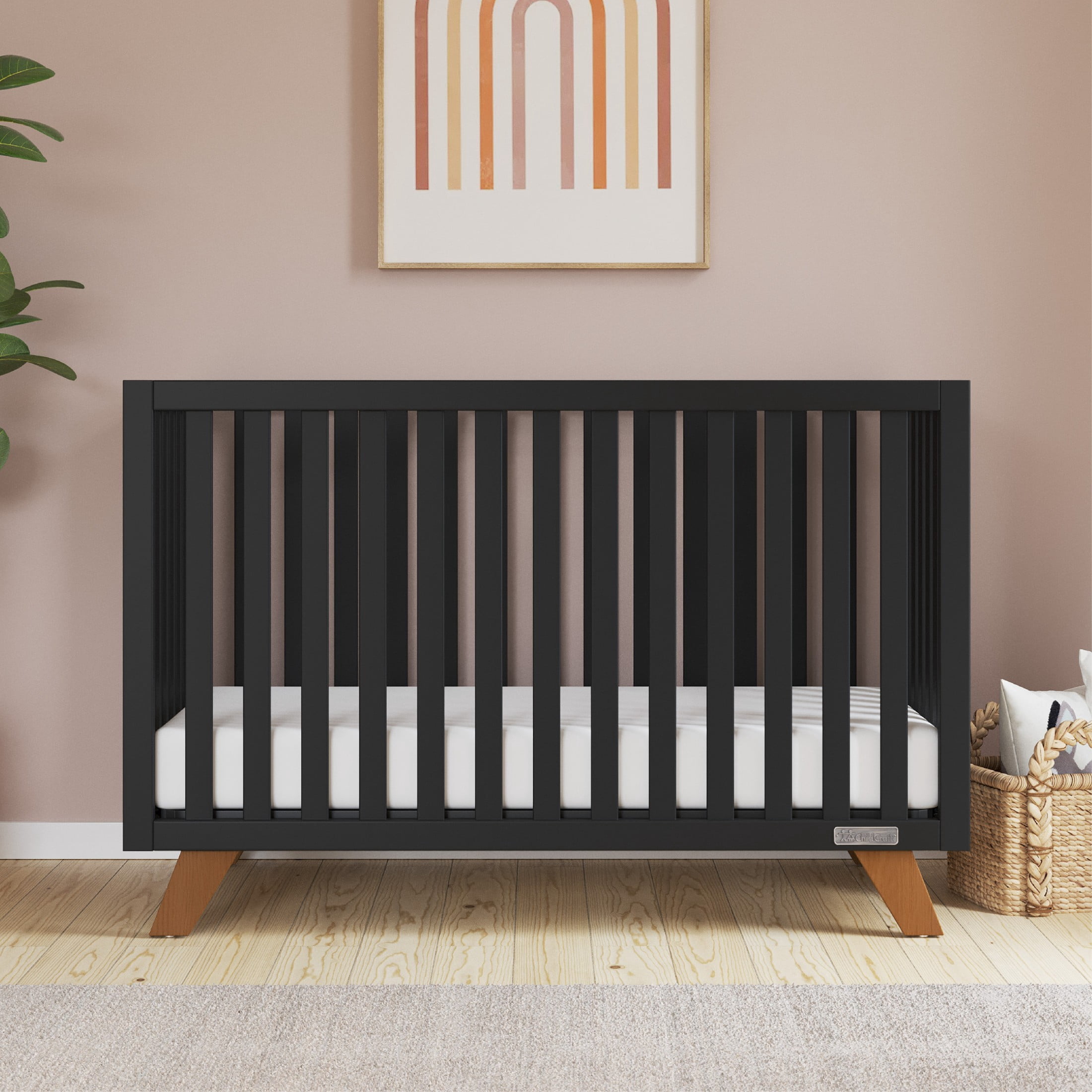 Child Craft SOHO Crib, Dresser & Chest Nursery Set, 4-in-1 Convertible Crib, Ebony, 3-Piece