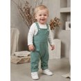 thumbnail image 5 of RUINIXCW Newborn Baby Boy Girl Fall Winter Clothes Infant Baby Boys Girls 2 Pieces Outfit Solid White Long Sleeve Romper Front Pocket Bib Overall Suspender Pants and Set, 5 of 9