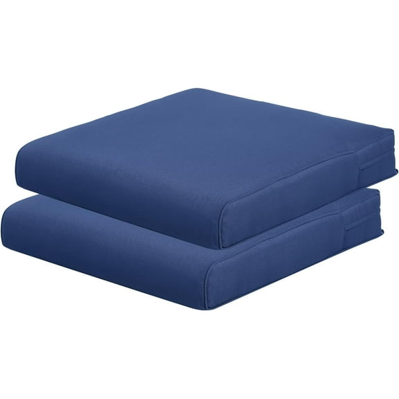 YANG2 25x25 Inch Outdoor Deep Seat Cushions - Water Resistant with Adjustable Straps & Handles for Patio, Deck, or Garden, Navy Blue, Set of 2