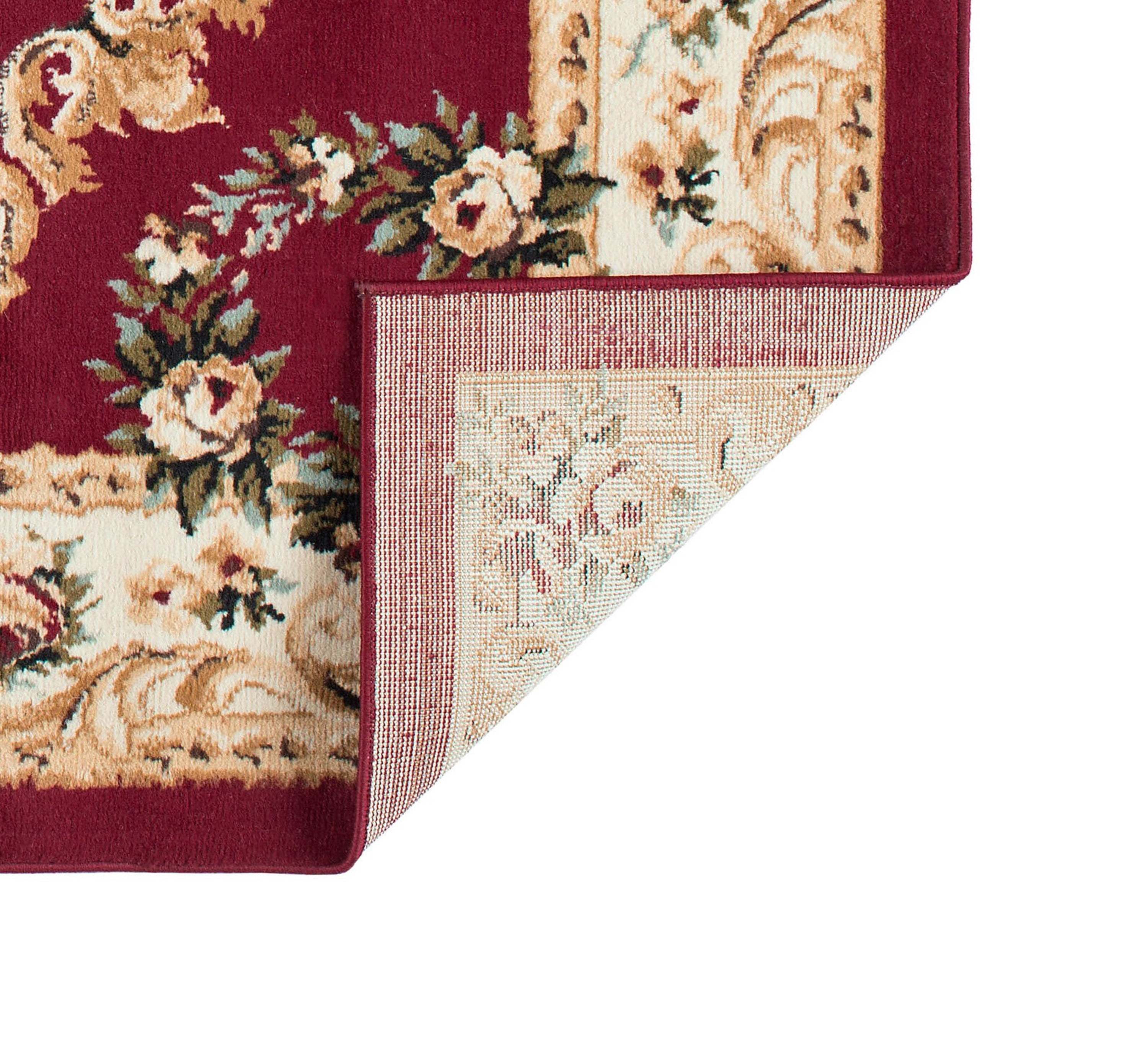 Traditional 5x7 Area Rug (5' x 7') Floral Red, Beige Living Room Easy to Clean