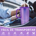 thumbnail image 3 of Juego de 4 Vasos con agarradera Textura diamante doble pared 600 ml con popote Morado Tornasol, 3 of 9