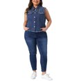 thumbnail image 2 of Agnes Orinda Women's Plus Size Crop Denim Vest Sleeveless Distressed Embroidered Pearl Button Down Casual Jean Vests Jacket with Pocket Decor 1X Blue, 2 of 5