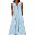 thumbnail image 7 of Snorda Women's Striped Dress Summer Round Neck Sleeveless Striped Solid Color Casual Dress Flowy Sundress Ideal for Daily Wear Beach Vacation & Party, 7 of 7