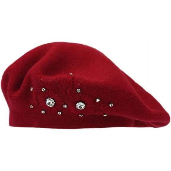 Zhengup Women Embroidered Flower Bling Rhinestone Classic French Beret Hat