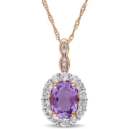 Tangelo 1-5/8 Carat T.G.W. Amethyst, White Topaz and Diamond-Accent 14kt Rose Gold Vintage Oval Pendant, 17