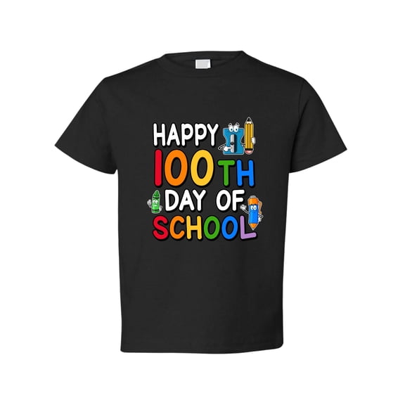 Wild Bobby Happy 100th Day of School Cute Pencil Marker, 100 Days of School 2024 2025 Design for Kids Youth Boys Girls School Toddler Crew Graphic T-Shirt