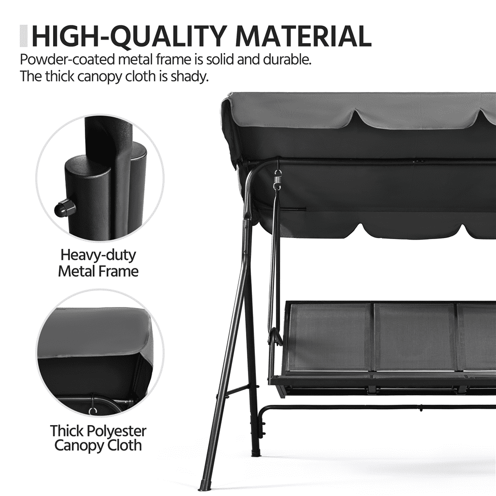 Renwick 3-Seat Outdoor Patio Swing Chair with Adjustable Canopy, Gray