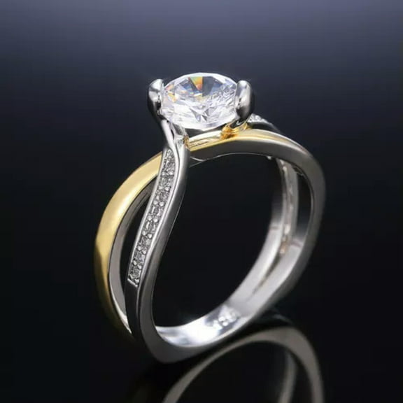 K-KED Elegant 18k Yellow Gold Plated Rings Round Cut Cubic Zirconia Delicate Jewelry Size 6-10-7