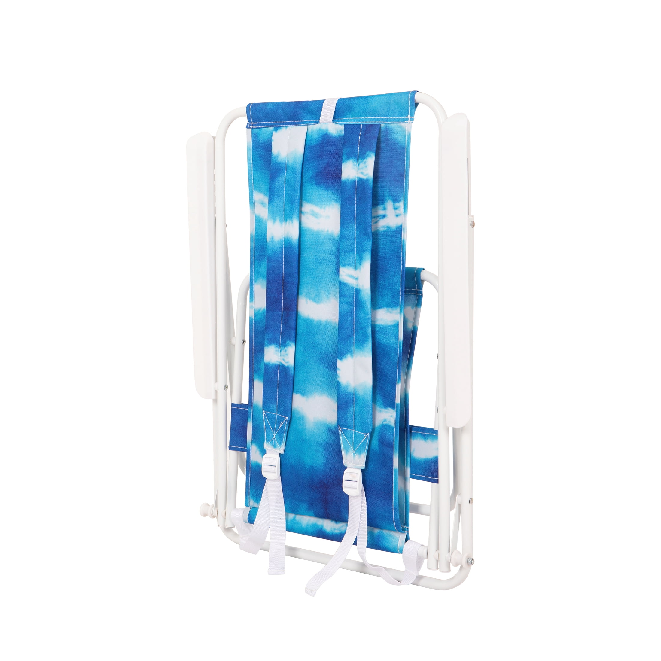 Mainstays High Back Reclining Backpack Beach Chair, Blue Tie Dye