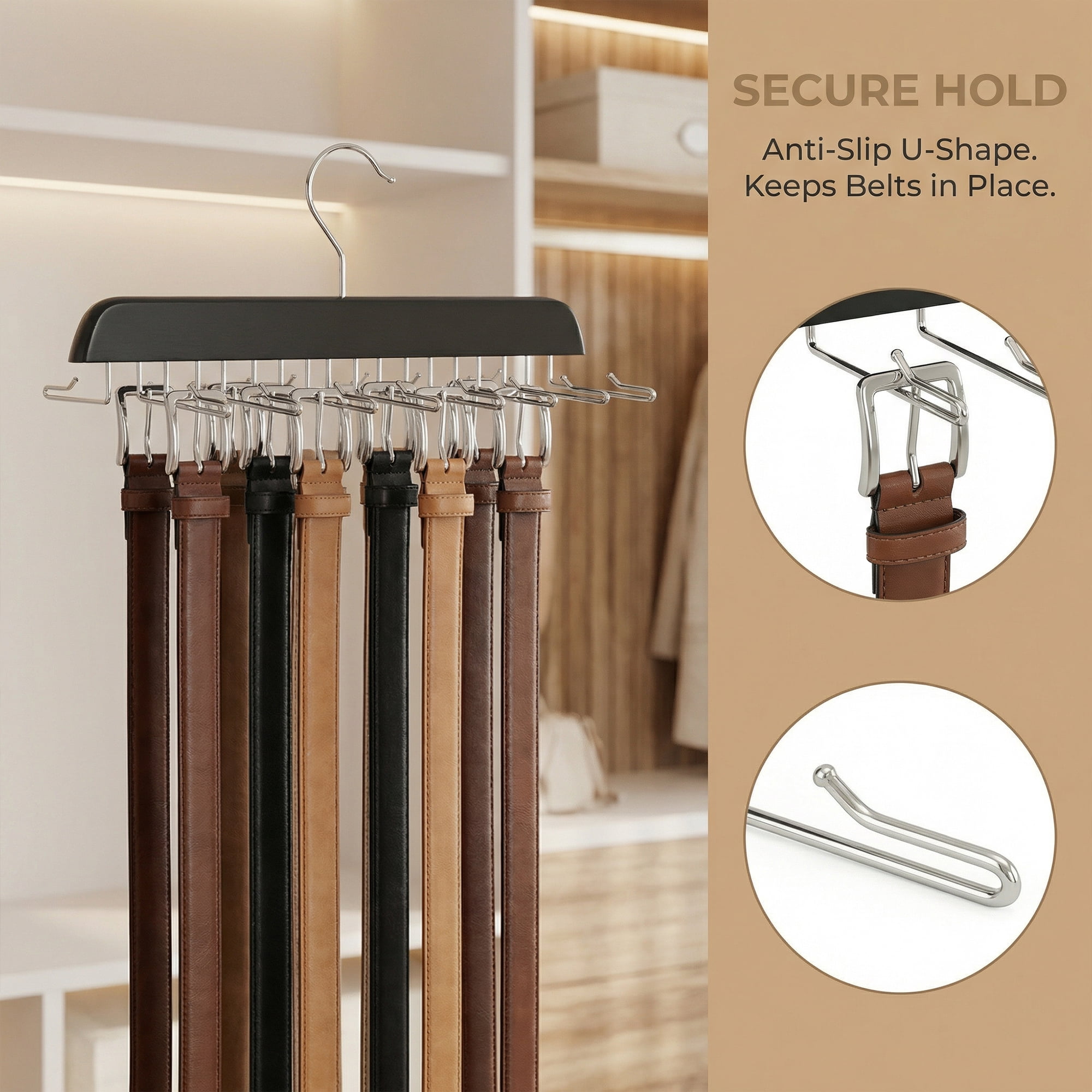 Unique Bargains 2Pcs Wood Tank Top Hangers For Closet Organizer Black 16 Hooks