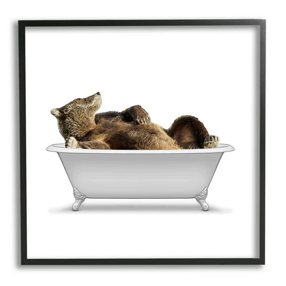 Stupell Industries Bathroom Wildlife Bear in Tub Graphic Art Black Framed Art Print Wall Art, Design by Annalisa Latella