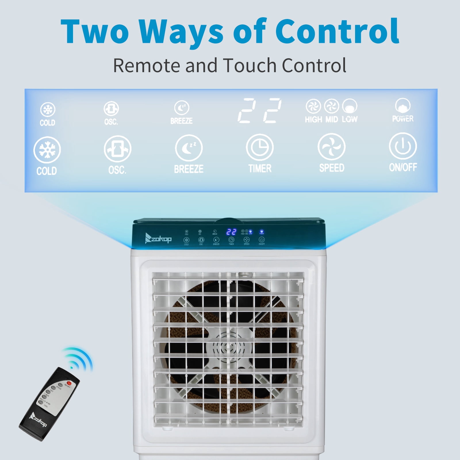 Evaporative Air Cooler, 2353CFM Portable Cooling Fan w/ Humidifier, Indoor Outdoor Swamp Cooler for Home Patio, 7.9GAL Water Tank, 4 Ice Packs, 3 Speeds, 90°Swing