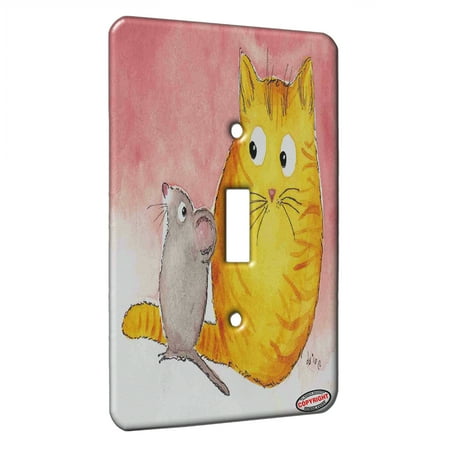 - KuzmarK™ Single Gang Toggle Switch Wall Plate - The Curious Cat and Skeptical Mouse Cat Art by Denise Every