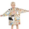 thumbnail image 3 of Corgi Dog and Flower Florals Blanket Hoodies for Kids 6-13YR Oversize Wearable Blanket Hoodies for Boys Girls Teens, 3 of 7