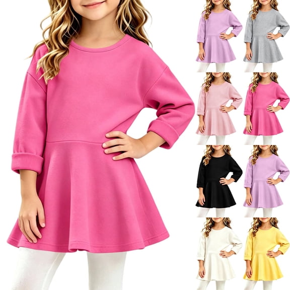 Auroural Girls Long Sleeve Sweatshirt Dress Casual Round Neck Flared Play Dress for Kids Daily Outfits