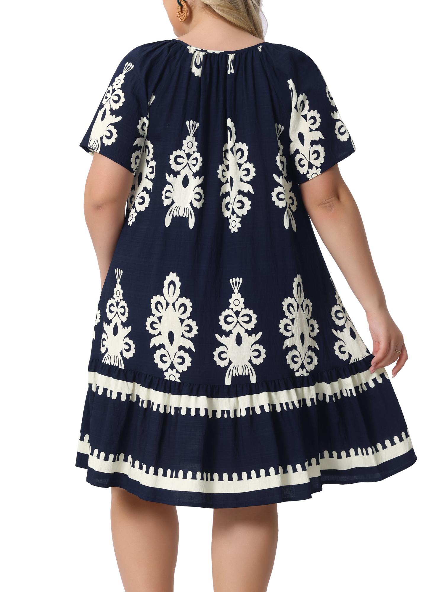 DARING DIVA Plus Size Summer Boho Short Sleeve Flared Midi Dress 4X Blue