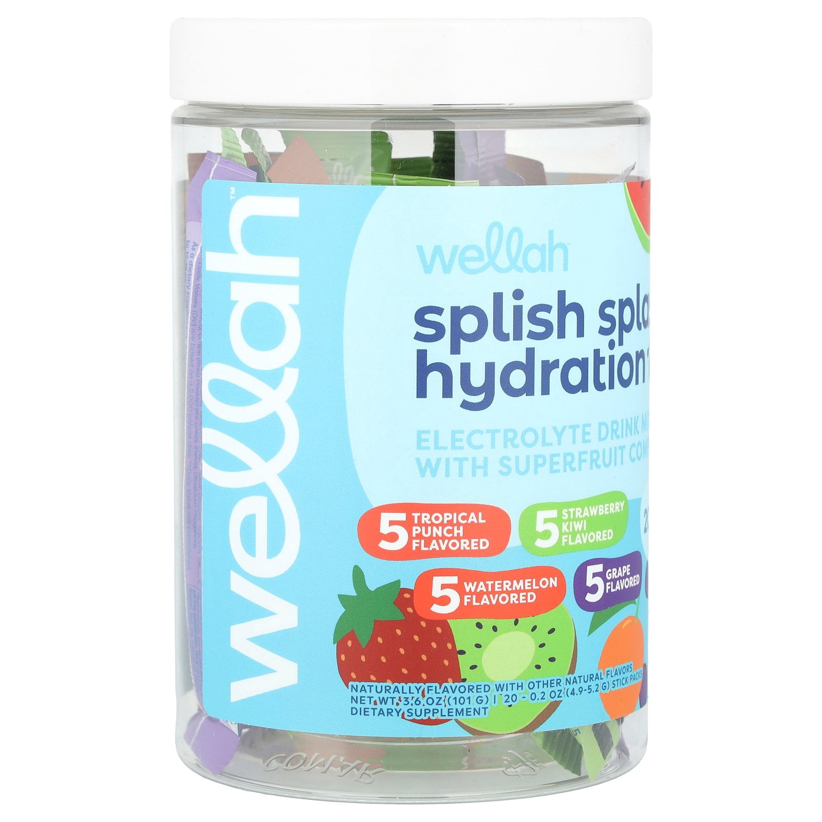 Wellah Splish Splash Hydration, Variety, 20 Stick Packs, 0.2 oz (4.9 - 5.2 g) Each