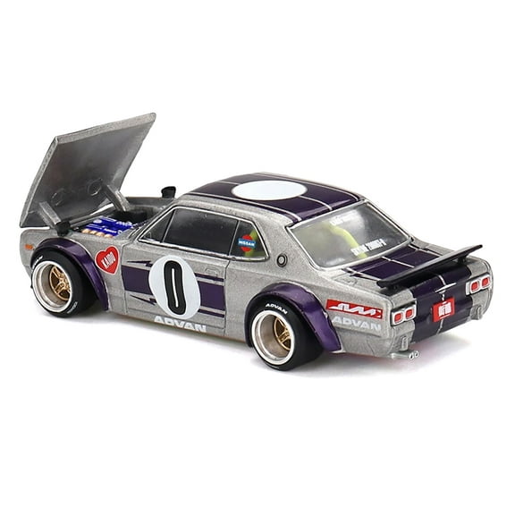 Nissan Skyline 2000GT-R (KPGC10) "Kaido Works V1" RHD (Right Hand Drive) #0 Silver Metallic with Purple Stripes (Designed by Jun Imai) "Kaido House" Special 1/64 Diecast Model Car by Mini GT