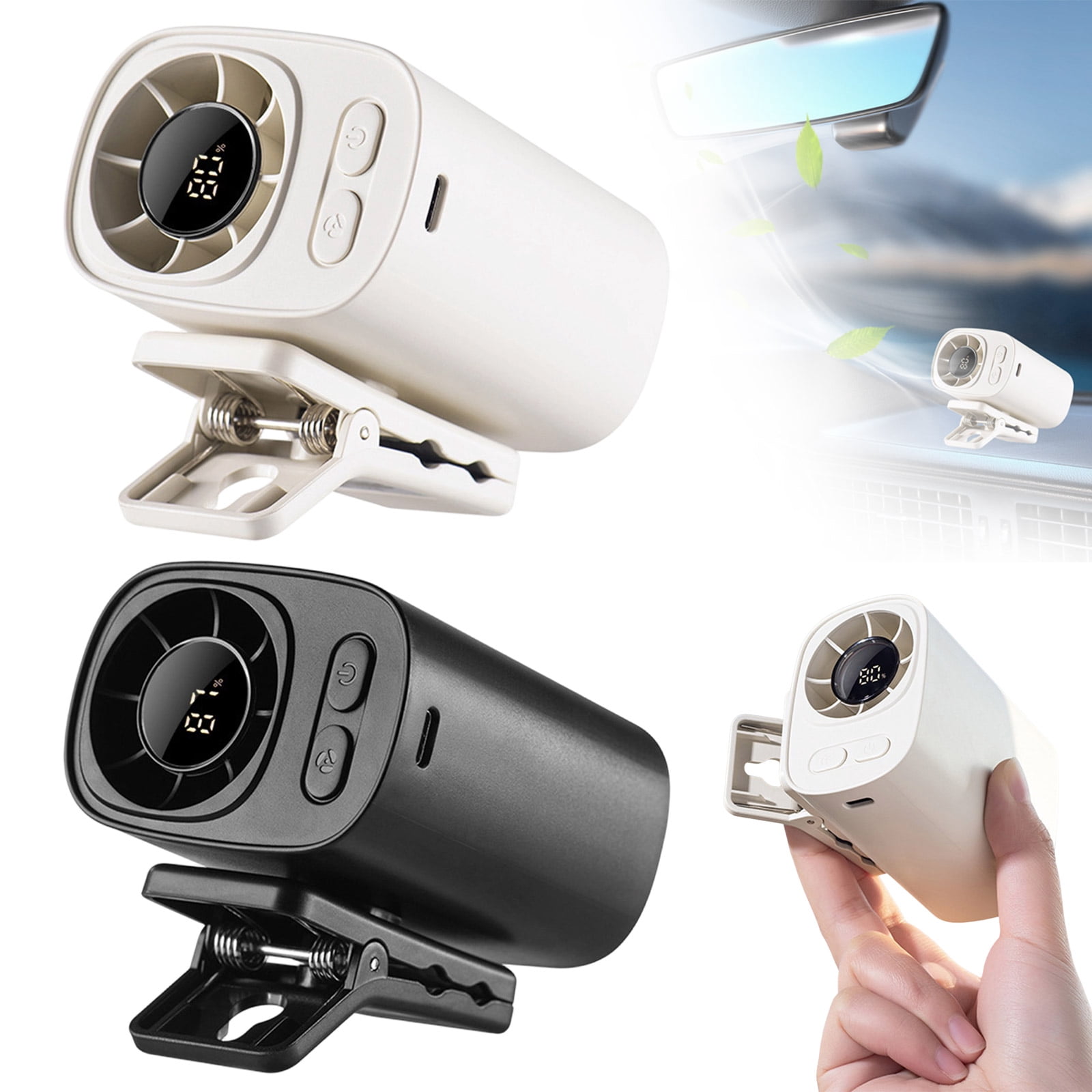 Portable Mini Car Air Conditioner Fan, USB Rechargeable Cooling Fan with LED Display for Auto Vehicle Use