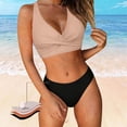 thumbnail image 2 of HVOBTTY Summer Women's 2 Piece Bikini Swimsuit Set Period Use Solid Color V Neck Back Built In Pad Wireless Beach Suits, 2 of 5