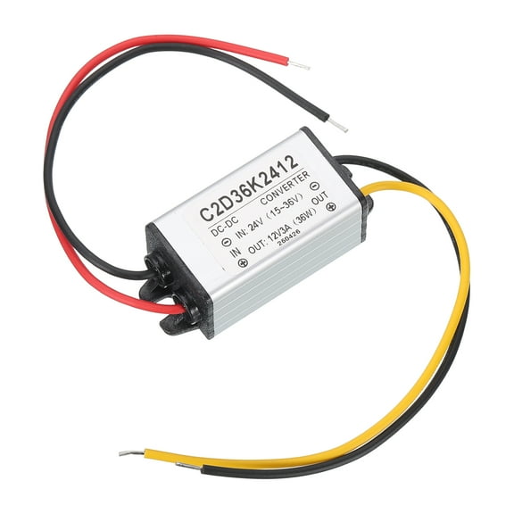 DC 24V to DC 12V Power Converter 3A 36W Step Down Converter Voltage Reducer Waterproof Transformer Power Supply Module Power Adapter for Car Truck Solar System