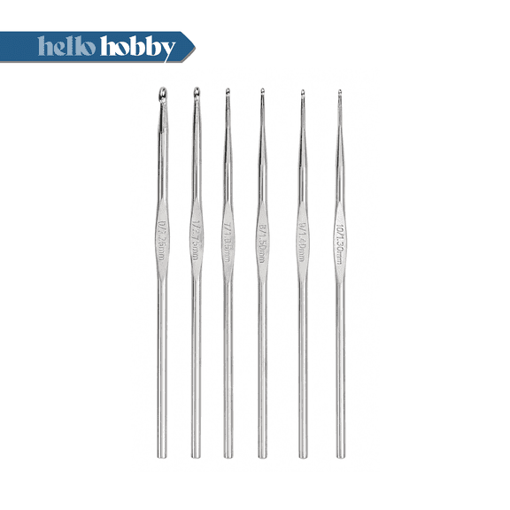 Hello Hobby Steel Crochet Hooks, Sizes 0, 1, and 7-10, 6-Piece Set