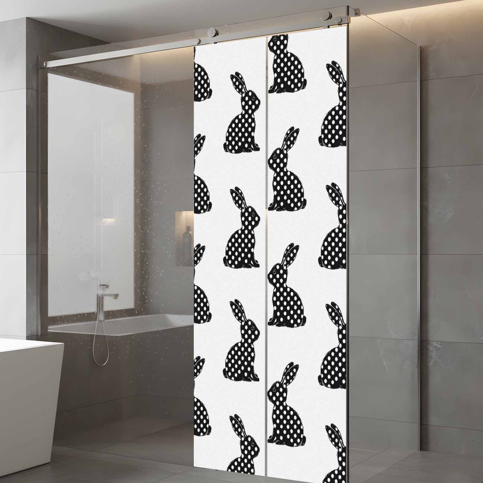 Easter Rabbit Window Privacy Film, Polka Dots Bunny Frosted Glass Window Clings Static Cling UV Heat Blocking Reusable Door Sticker for Bathroom 23.6 x 59 Inch