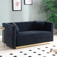 thumbnail image 2 of Modern Vertical Channel Tufted Velvet Sofa, Loveseat Upholstered 2 Seater Couch with 2 pillows for Living Room Apartment, Black, 2 of 5