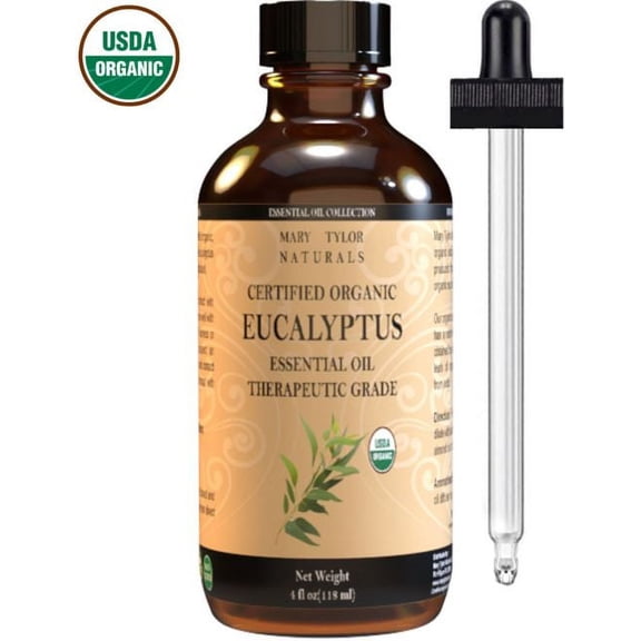 Organic Eucalyptus Essential Oil, Large 4 oz, USDA Certified Organic by Mary Tylor Naturals 100% Pure Essential Oil, Therapeutic Grade, Perfect for Aromatherapy, Relaxation, DIY, Improved Mood