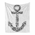 thumbnail image 1 of Anchor Soft Flannel Fleece Blanket, Anchor Shape Flower Floral Ornamental Silhouette Vacation Old Times Happiness Print, Cozy Plush for Indoor and Outdoor Use, 60" x 80", Black White, by Ambesonne, 1 of 5