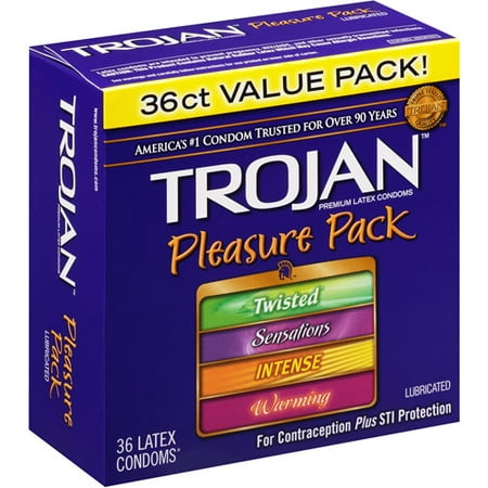 Trojan Pleasure Pack Assorted Lubricated Latex Condoms - 36 ct