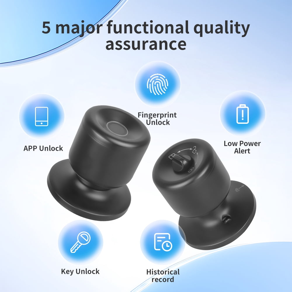 Fingerprint Door Lock, Smart Fingerprint DoorKnob with Lock, Biometric Door knob with AppControl & Key, Keyless Thumbprint Entry DoorLock for Bedroom, Front Door, Home, ApartmentOffice-Matte Black