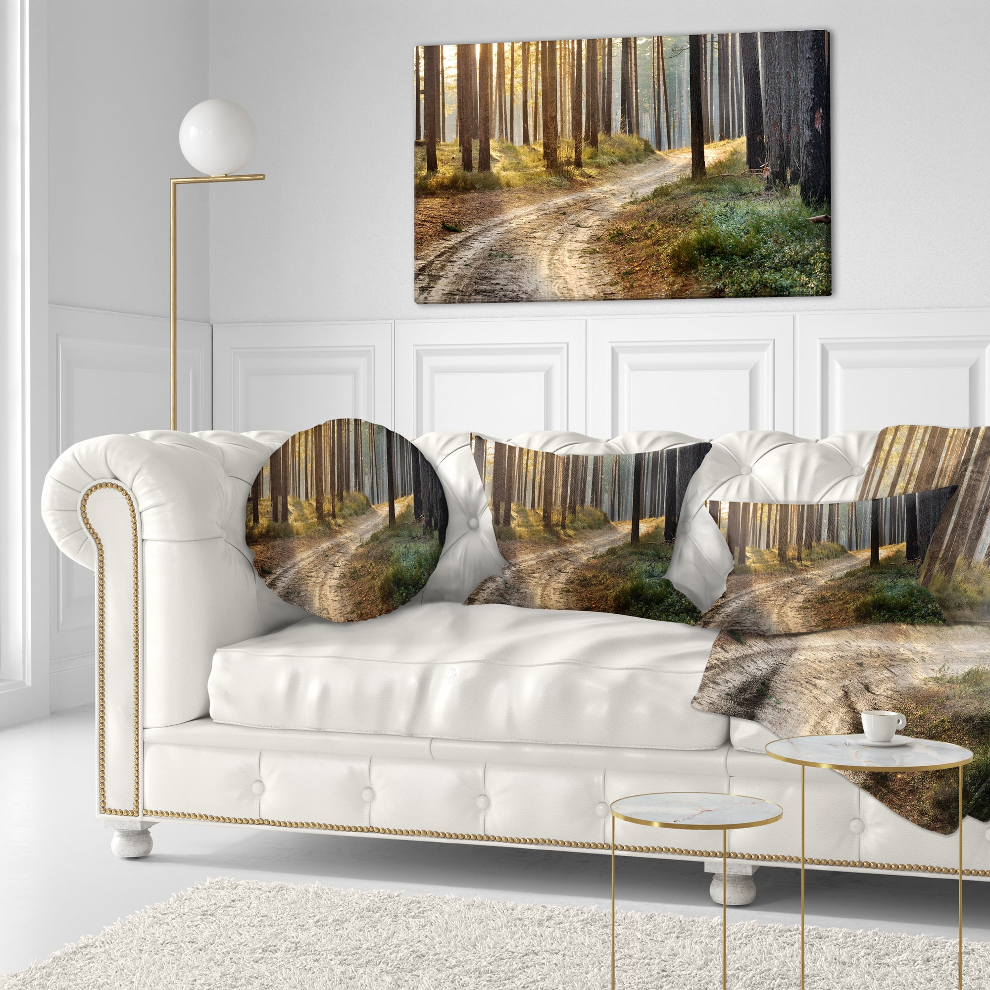 Designart Road in Thick Morning Forest - Landscape Photo Throw Pillow - 12x20