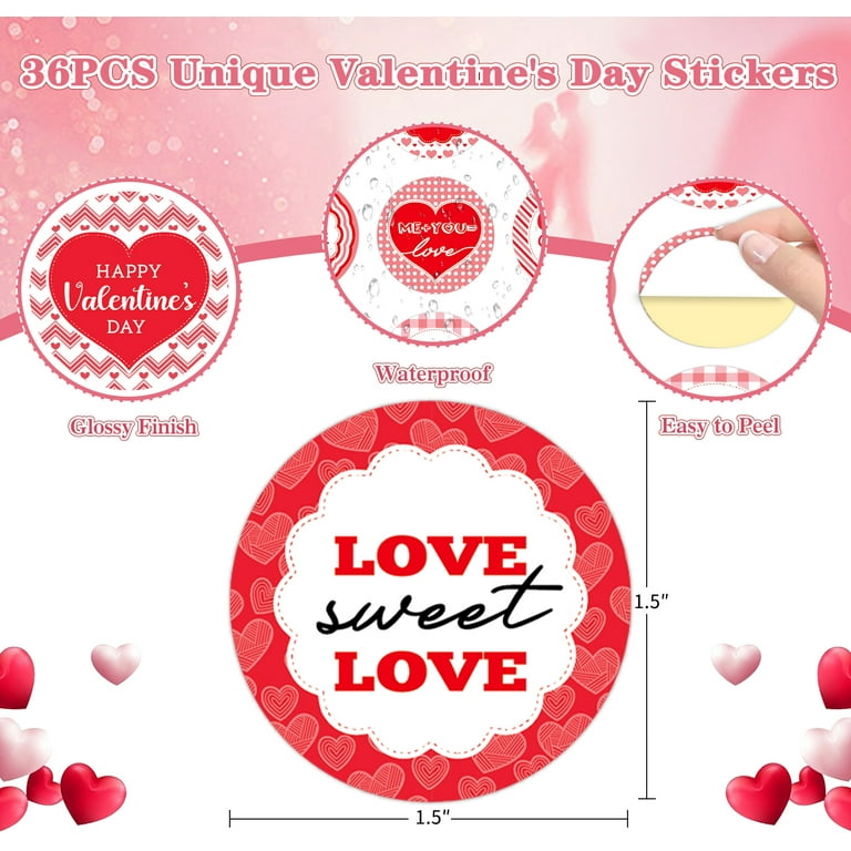 BeYumi 1000Pcs Valentine's Day Stickers – Heart Shaped Smile Faces, Waterproof, 2 Rolls (16 Designs)